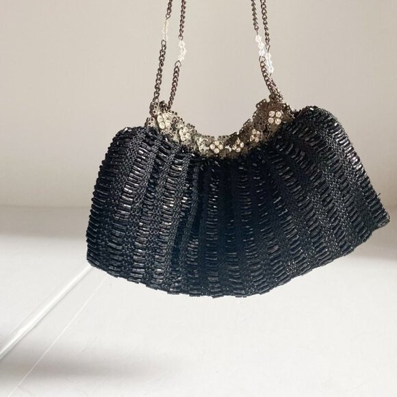 Vintage Knit Crochet beaded Antique Style  Little Evening Wear Purse - Picture 6 of 8
